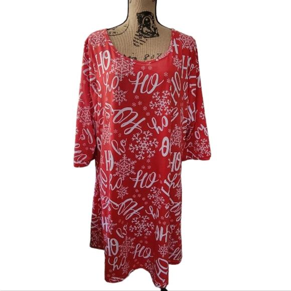 2X Christmas "Ho Ho Ho" long sleeve red and white nightgown/sleep dress - Picture 1 of 4